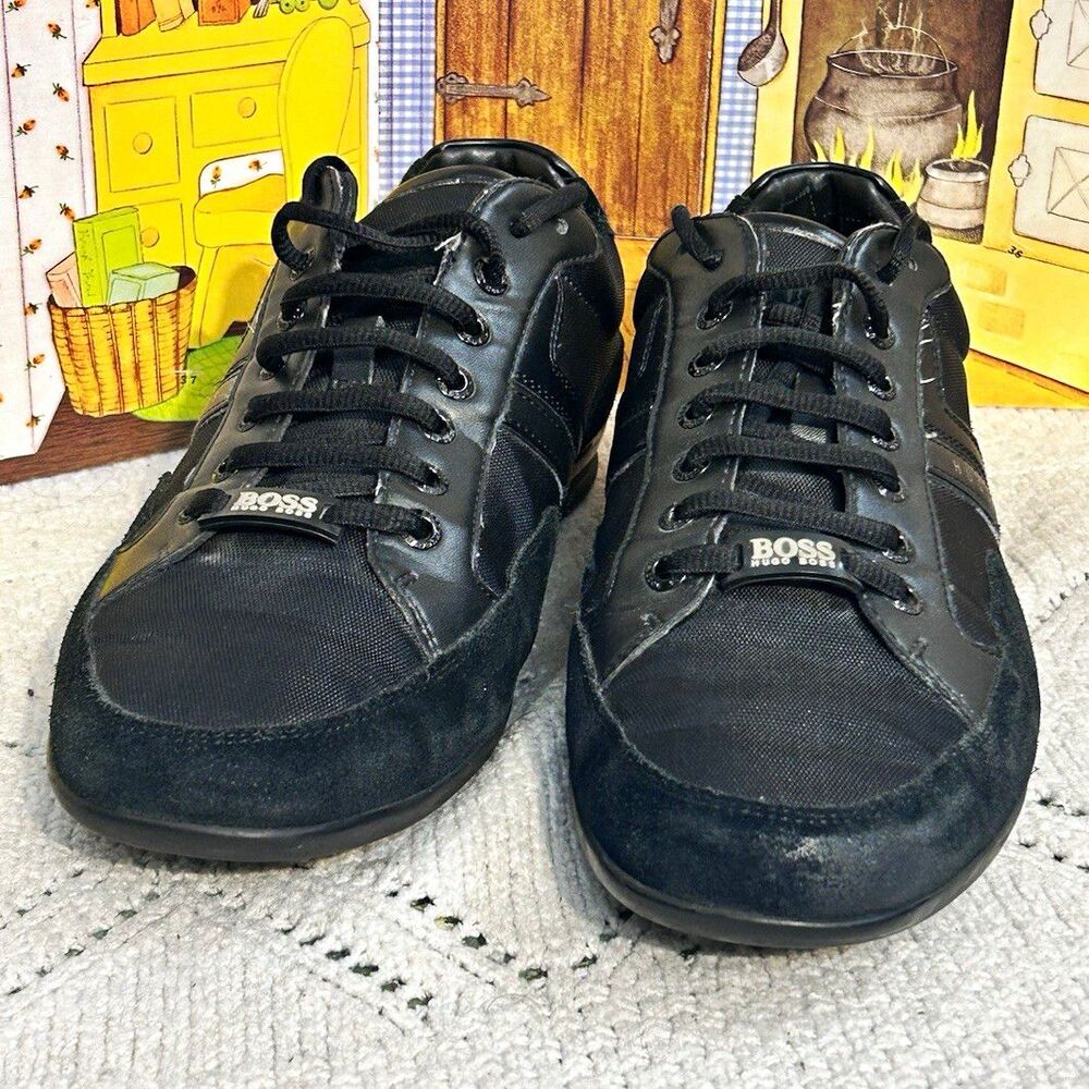 Hugo Boss Spacit Black Leather Suede Sneakers Shoes Men Size 43 US 10 50247632